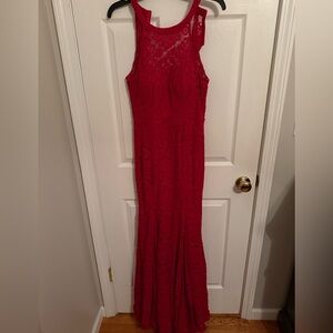 Windsor Red Lace Open Back Long Dress